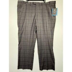 NWT $150 Shaquille O'neal XLG Men Dress Pant‎ 54x32 Gray Plaid Polyester Stretch
